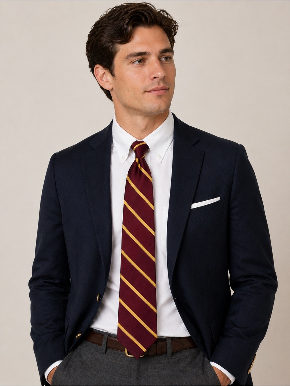 Brooks Brothers Makers BB#3 Burgundy Gold Stripe Silk Rep Tie Classic